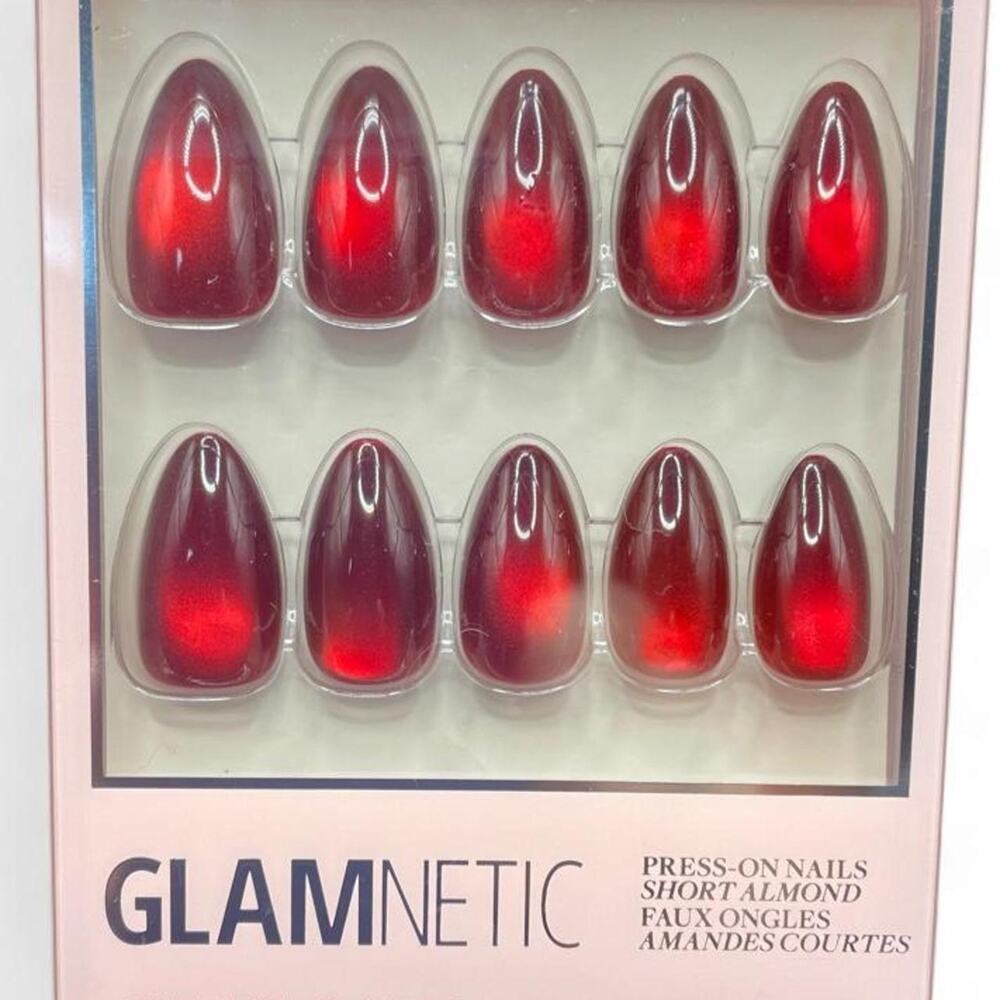 Glamnetic Deep Red Burgundy Press On Nails Short Almond Glamour Goth Party
